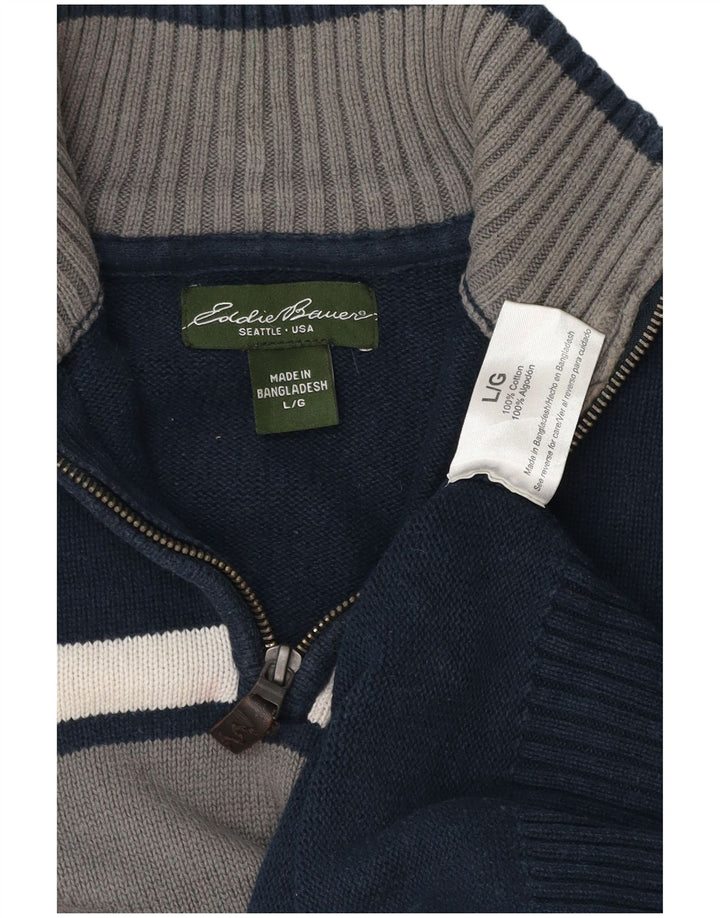 EDDIE BAUER Sweater med lynlås til mænd Large Navy Blue Colourblock