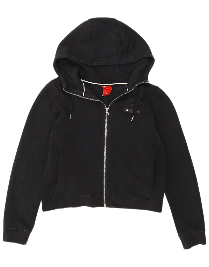 Nike Dame Oversized Crop Zip Hoodie Sweater UK 10 Small Black Bomuld