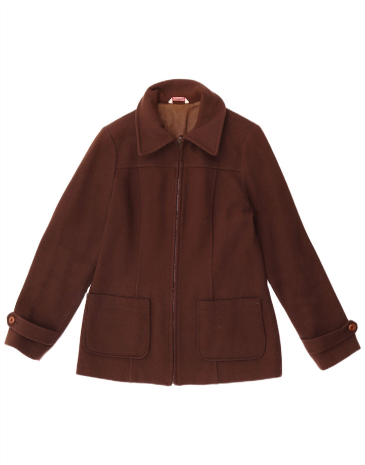 Stefanel Dame Bomber Jacket UK 16 Stor Brun Uld