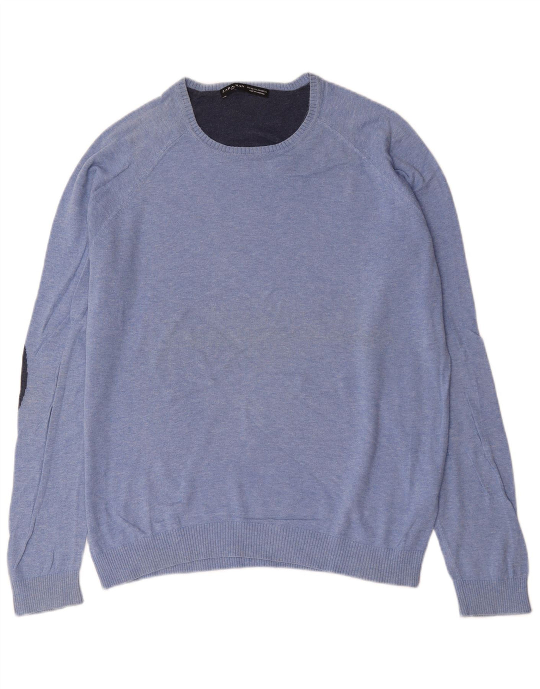 Zara Herre sweater med rund hals XL blå bomuld