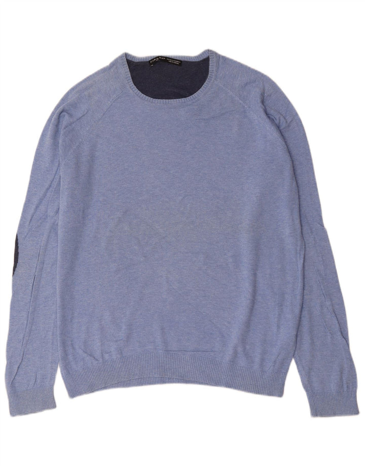 Zara Herre sweater med rund hals XL blå bomuld
