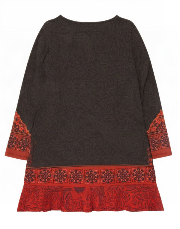 Desigual Kvinders Grafisk Langærmet Tiered Kjole UK 12 Medium Brown Floral