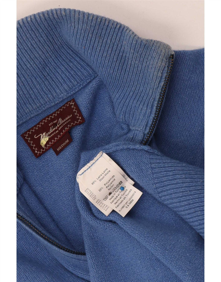 Marlboro Classics Herre Zip Neck Jumper Sweater Medium Blue Wool