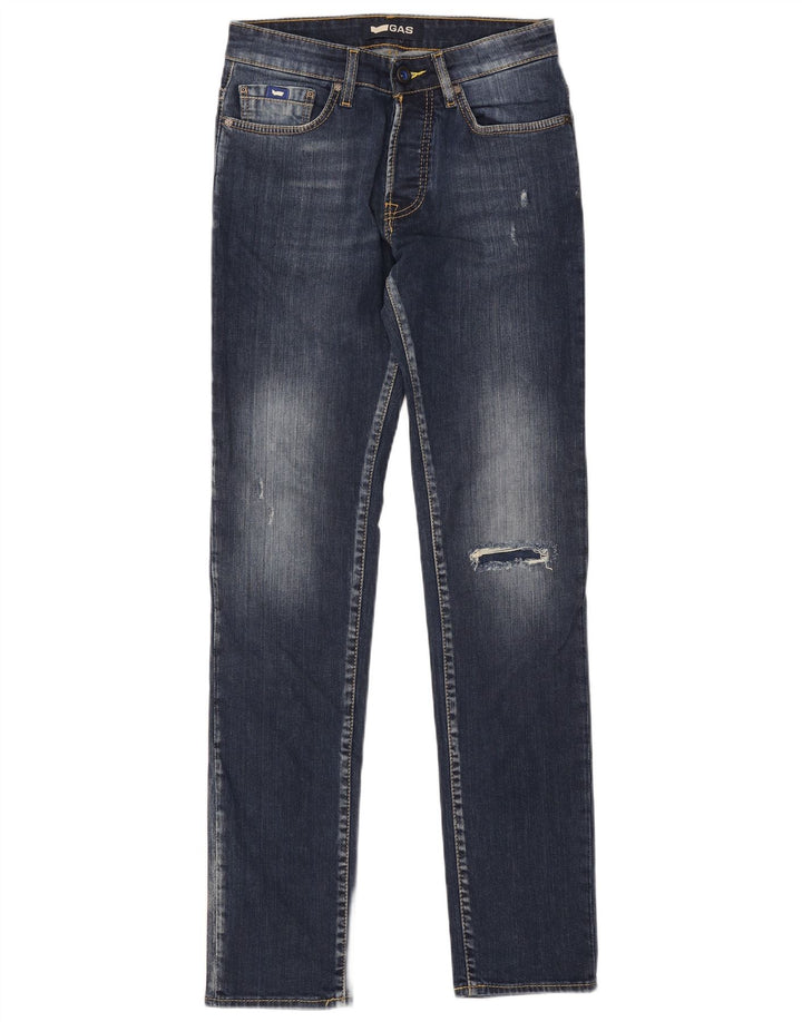 GAS Herre Anders Distressed Slim Jeans W30 L34 Marineblå Bomuld