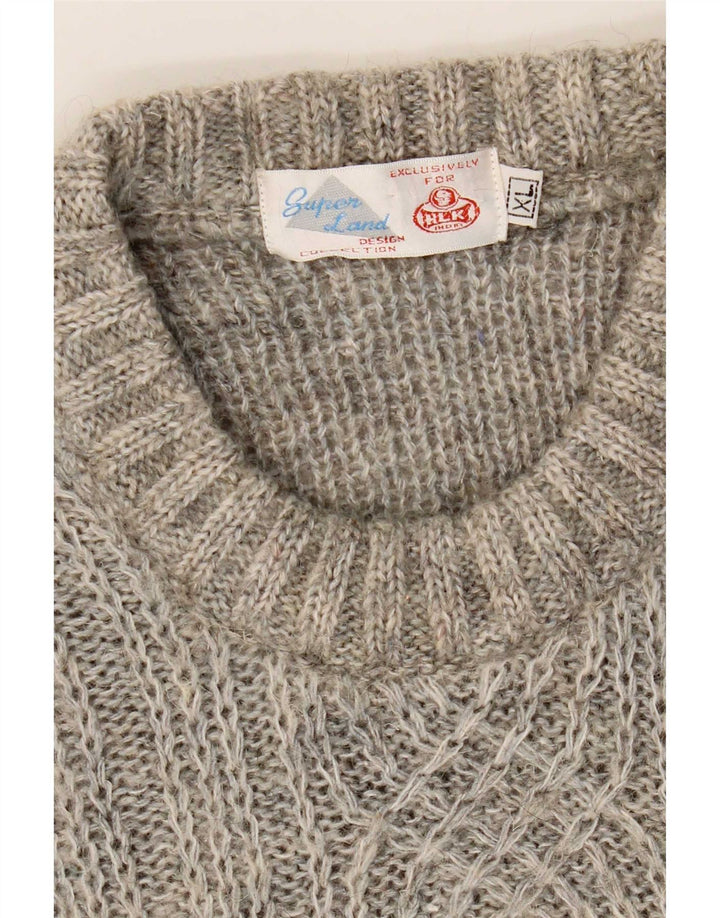 Vintage herre sweater med rund hals XL Grå Geometrisk