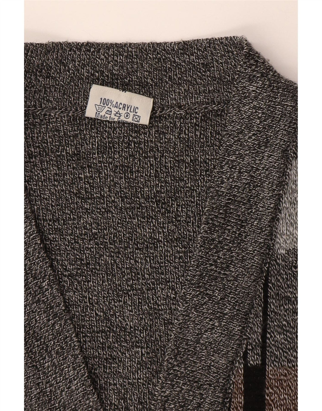 Vintage herre ærmeløs cardigan sweater mellemgrå geometrisk akryl