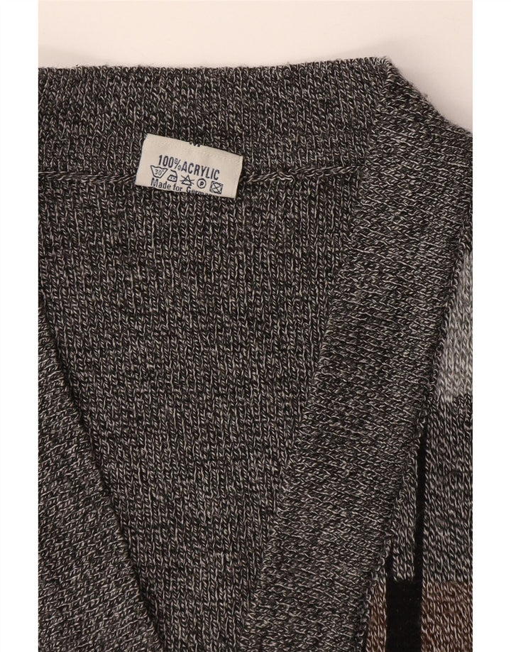 Vintage herre ærmeløs cardigan sweater mellemgrå geometrisk akryl