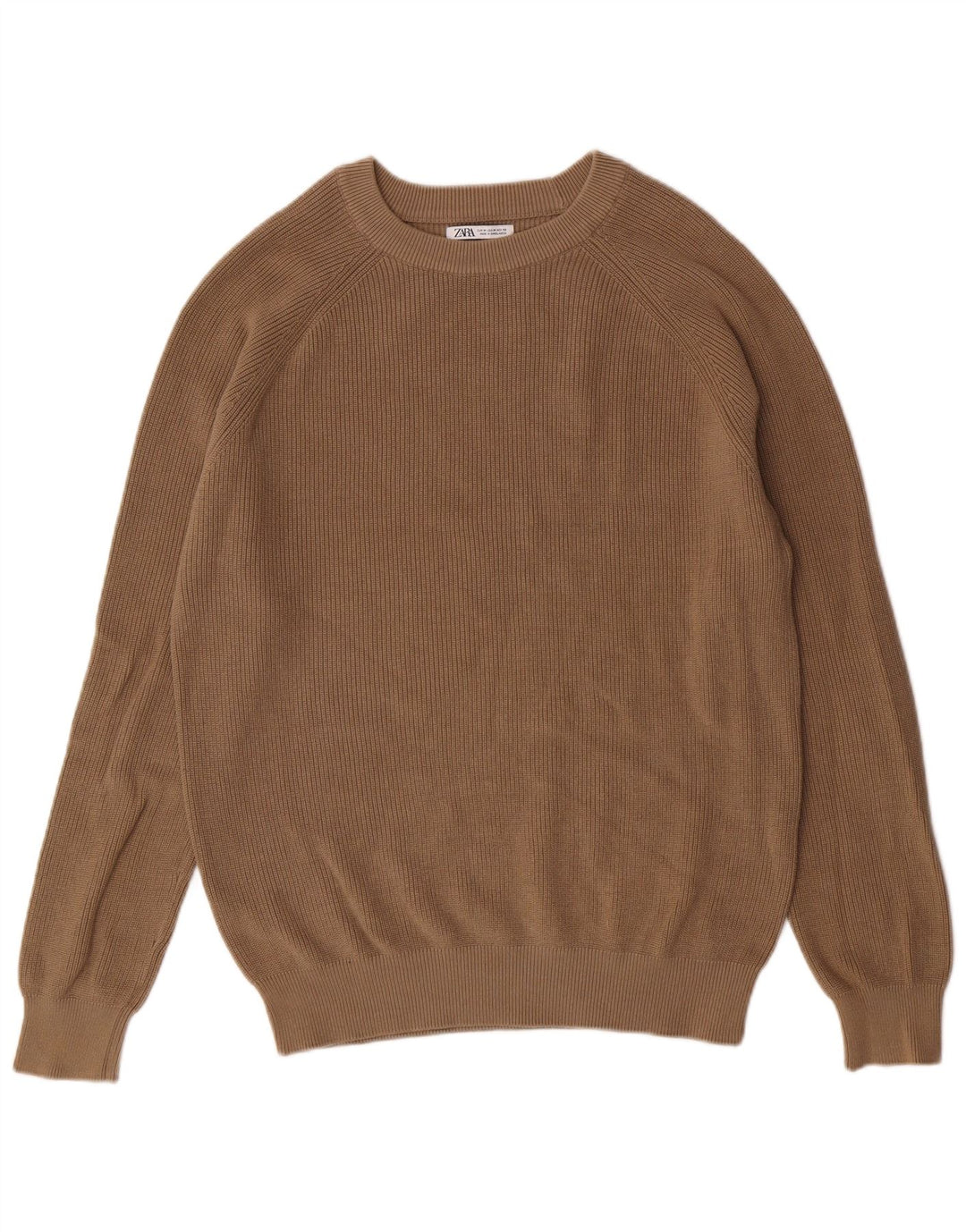 Zara Herre sweater med rund hals, medium brun bomuld