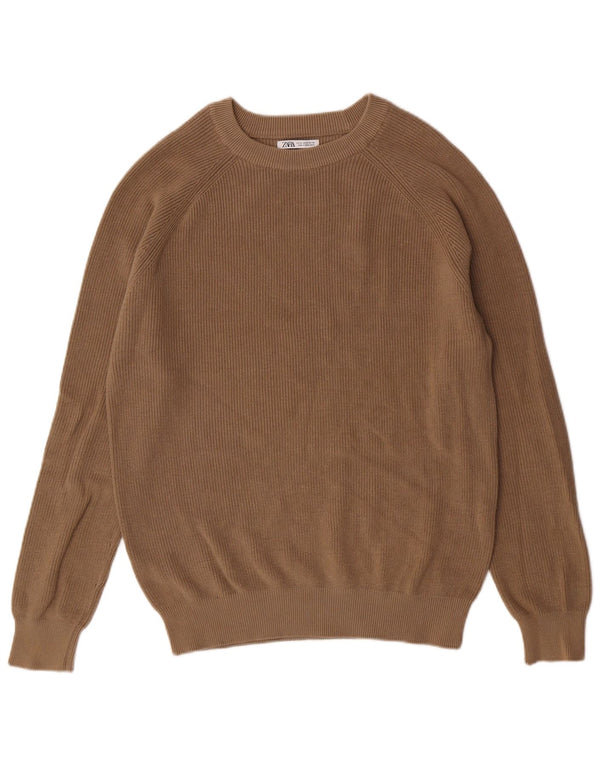 Zara Herre sweater med rund hals, medium brun bomuld
