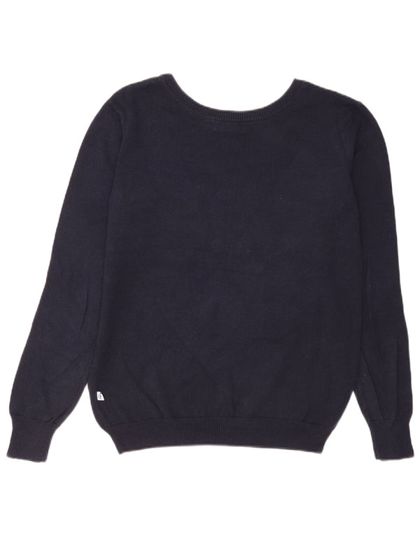 Adidas Dame Grafisk Boat Neck Jumper Sweater UK 12 Medium Navy Blue