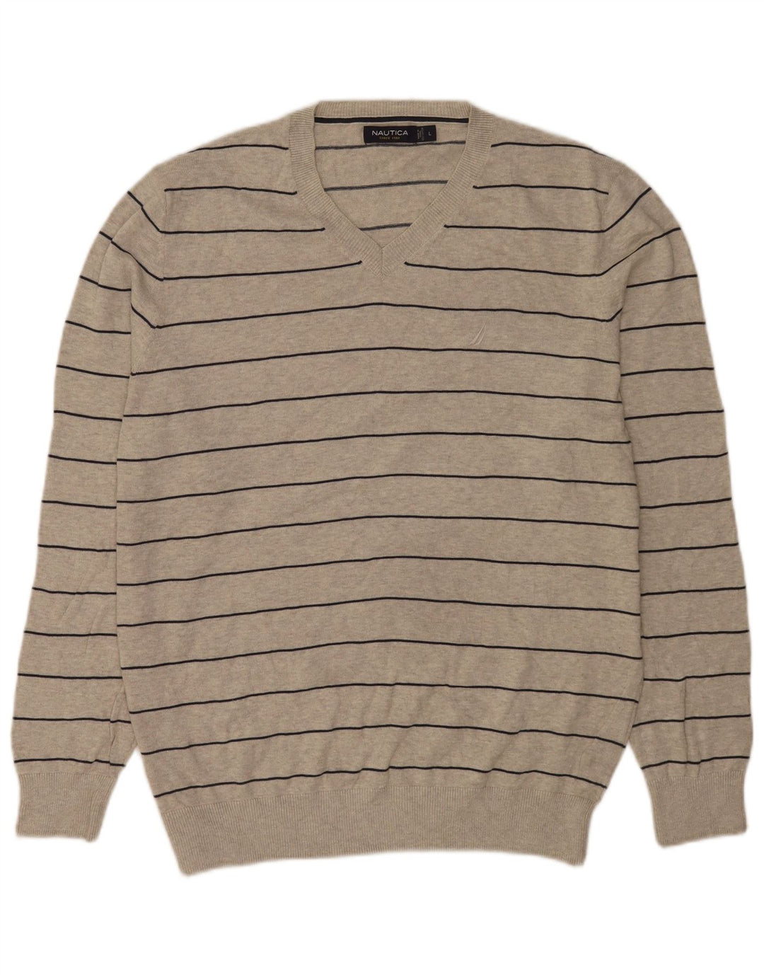 Nautica Herre V-hals sweater Stor grå stribet bomuld