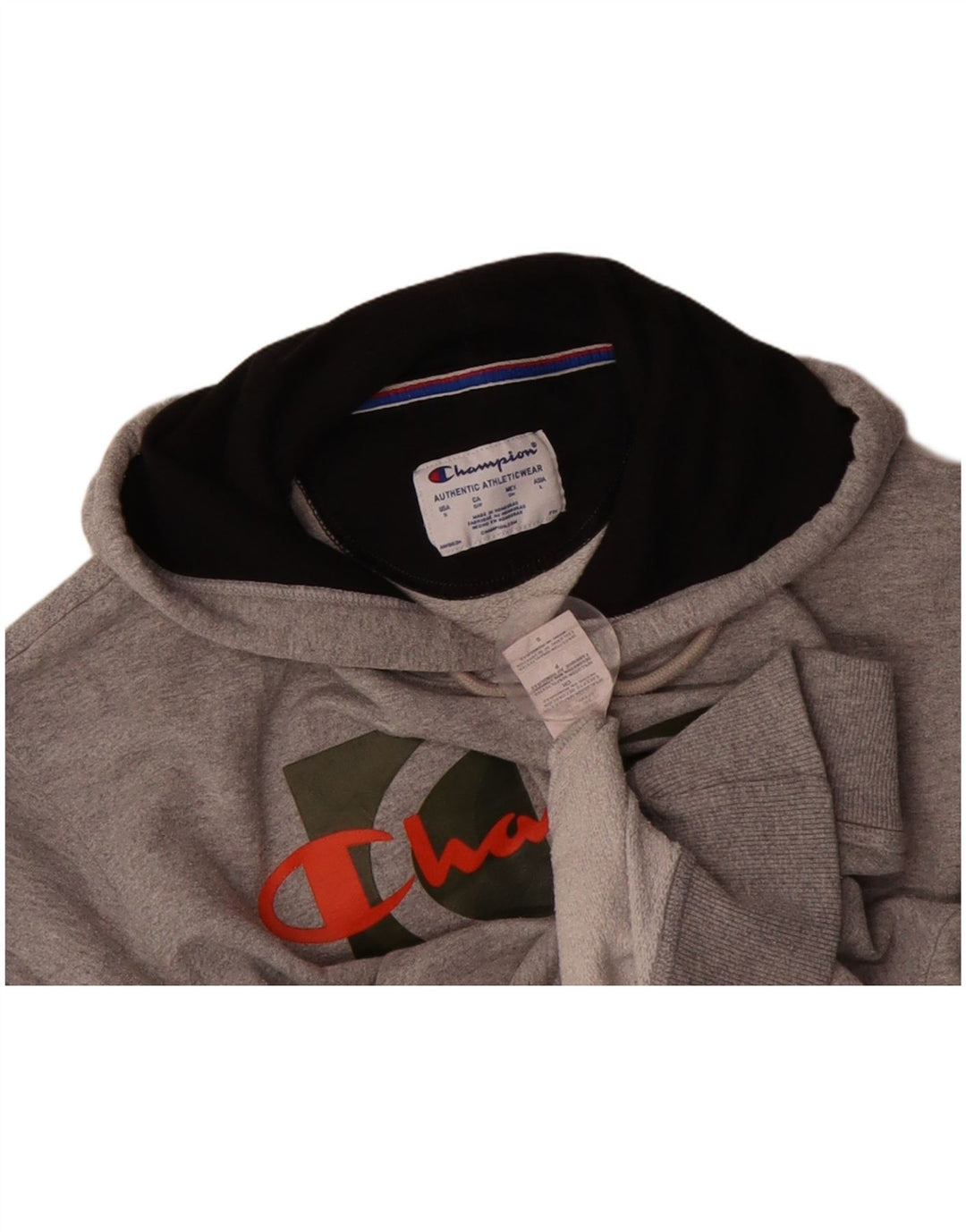 CHAMPION Mens Graphic Hoodie Jumper Small Grey Cotton