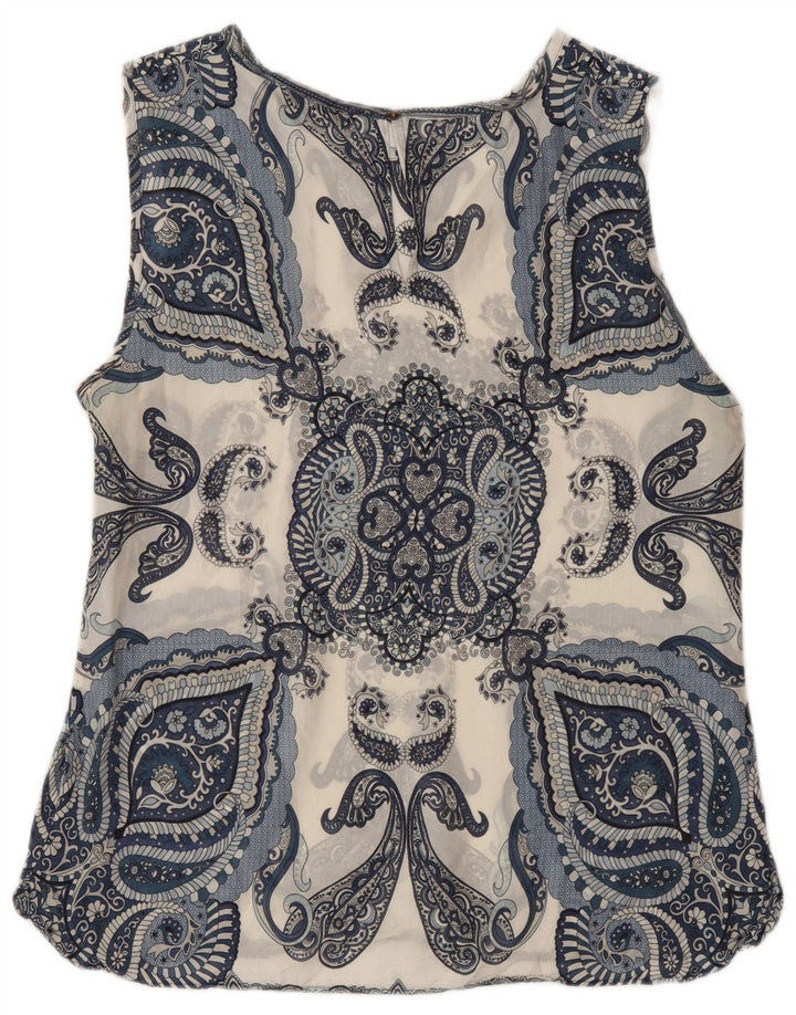 Massimo Dutti Dame ærmeløs bluse Top UK 14 Medium Navy Blue Paisley