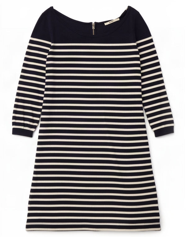 Oasis Kvinder Off Shoulder A-Line Kjole UK 10 Small Navyblå Stribet Bomuld