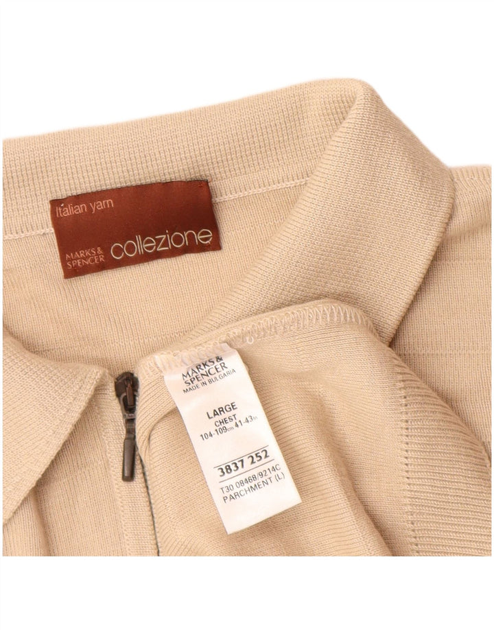 Marks & Spencer Herre Kortærmet Polo Neck Jumper Sweater Stor Beige