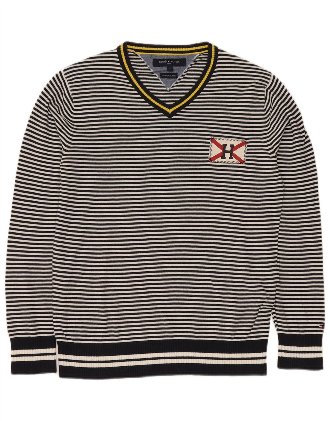 TOMMY HILFIGER Herre V-hals sweater Lille marineblå stribet bomuld