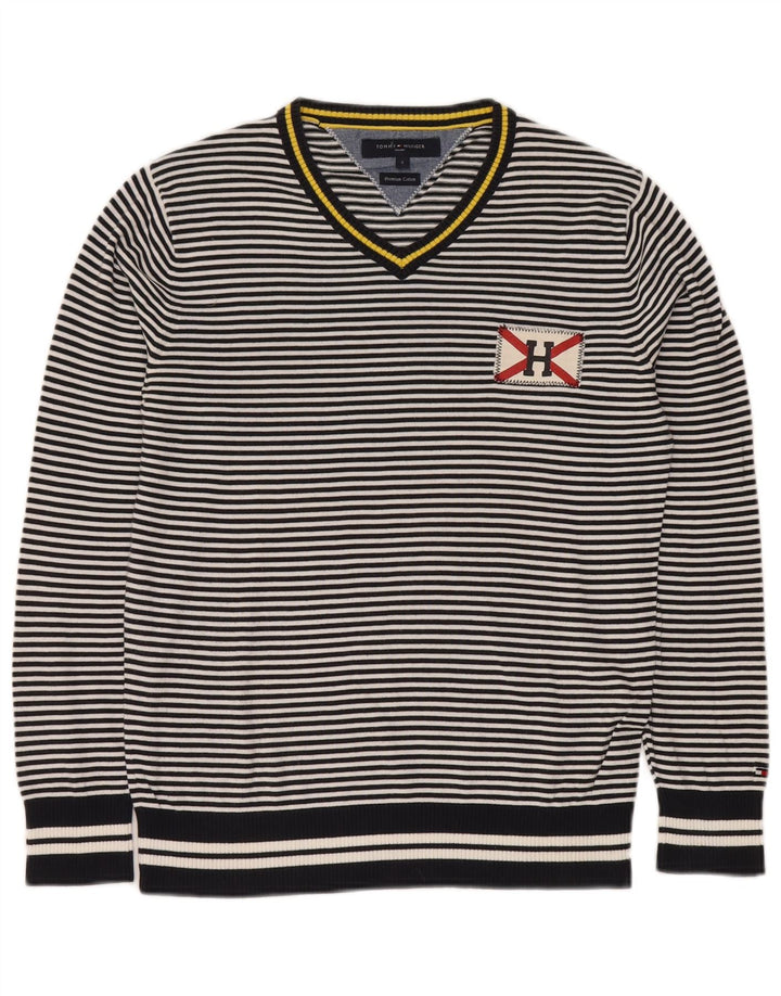 TOMMY HILFIGER Herre V-hals sweater Lille marineblå stribet bomuld