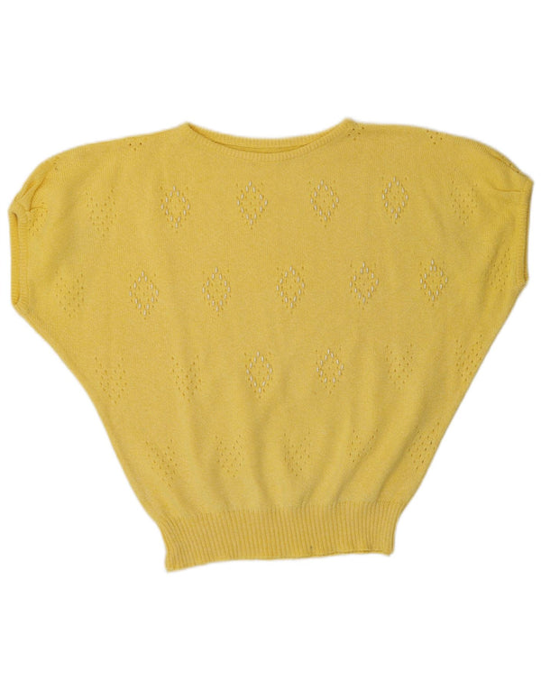 Vintage Dame Kortærmet Boat Neck Jumper Sweater UK 16 Stor Gul