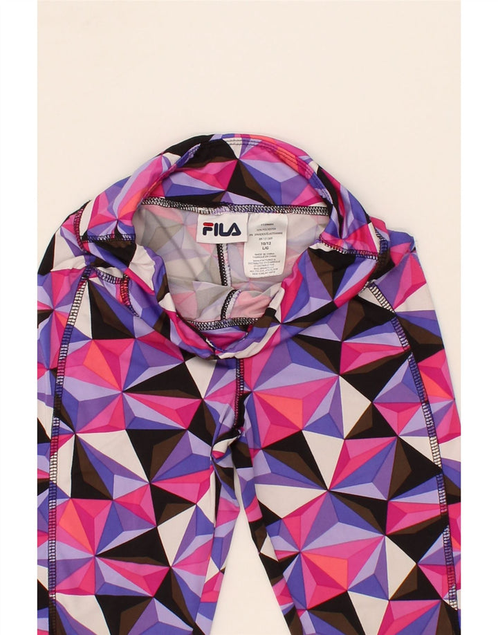 FILA Girls Leggings 10-11 Years Large Multicoloured Geometric Polyester Vintage Fila and Second-Hand Fila from Messina Hembry 