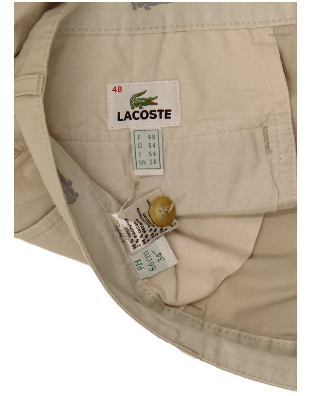 LACOSTE Lige Chinobukser til mænd Størrelse 48 XL W38 L31 Beige Bomuld