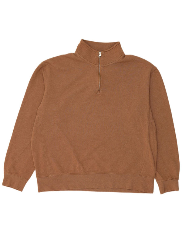 Zara Dame Oversized Zip Neck Sweatshirt Jumper UK 18 XL Brun Bomuld