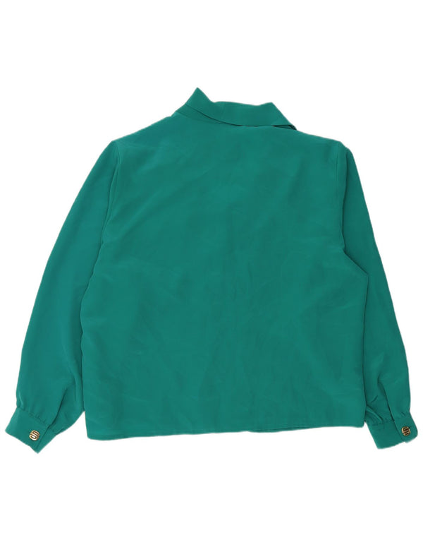 Vintage Dame Langærmet Skjorte Bluse UK 18 XL Grøn Polyester