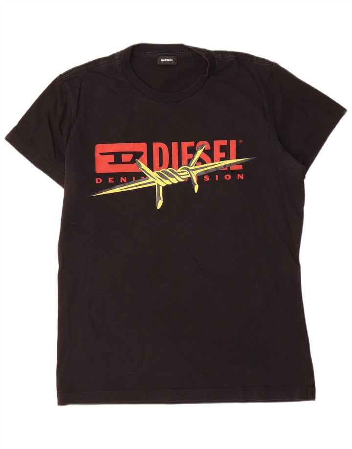 Diesel Herre Grafisk T-Shirt Top Stor Sort Bomuld