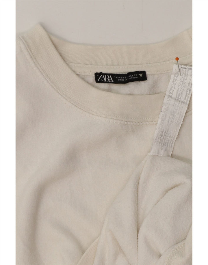 ZARA Womens Oversized Crop Sweatshirt Jumper UK 10 Small White Bomuld