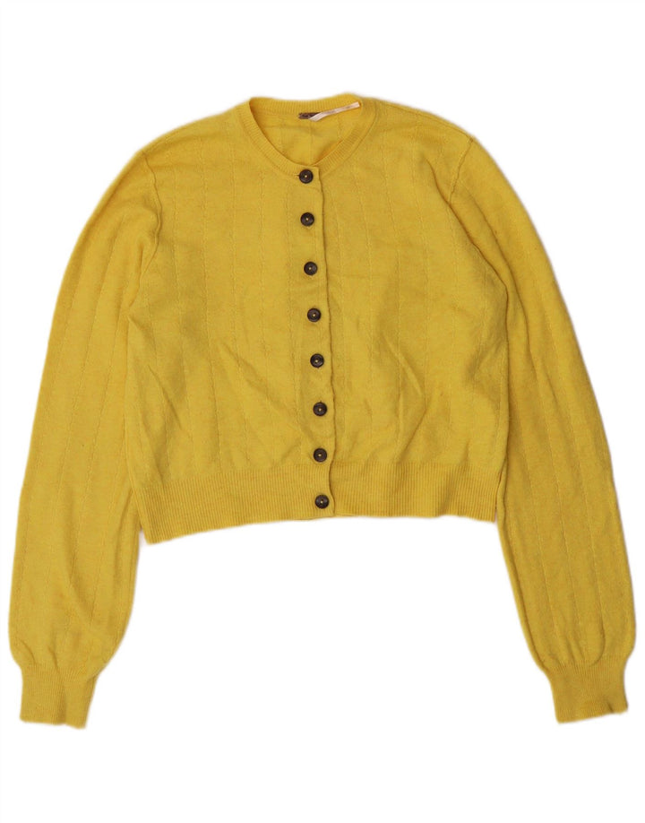 PEPE Jeans Dame Crop Cardigan Sweater UK 10 Lille Gul Polyester