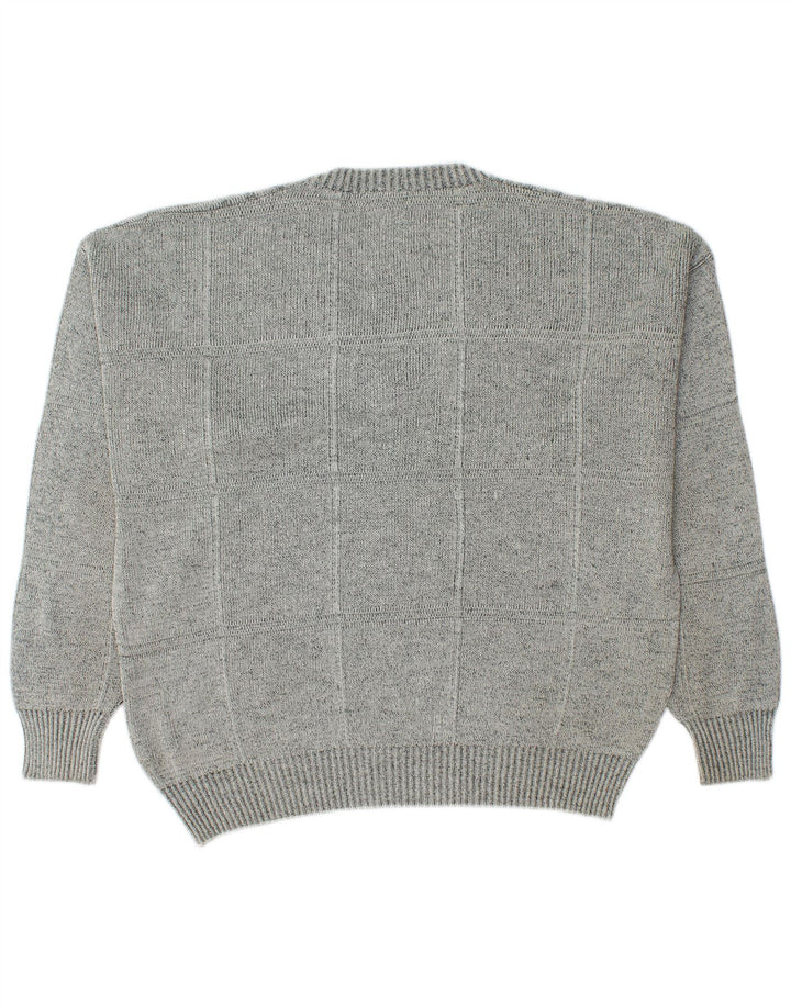 Vintage Herre V-hals sweater IT 50 Medium Grå Geometrisk