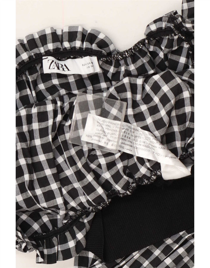 Zara Langærmet Crop Top til kvinder DK 12 Medium Sort Gingham Polyamid