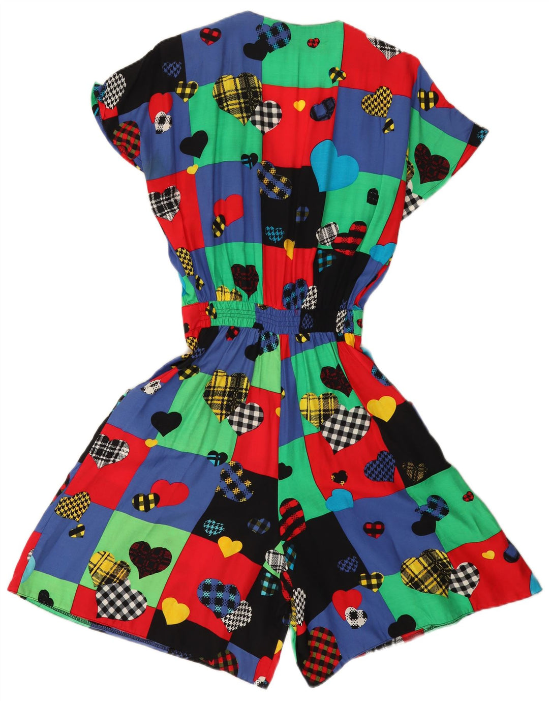 Vintage Dame Playsuit UK 12 Medium Multicolored Patchwork Viscose Heart