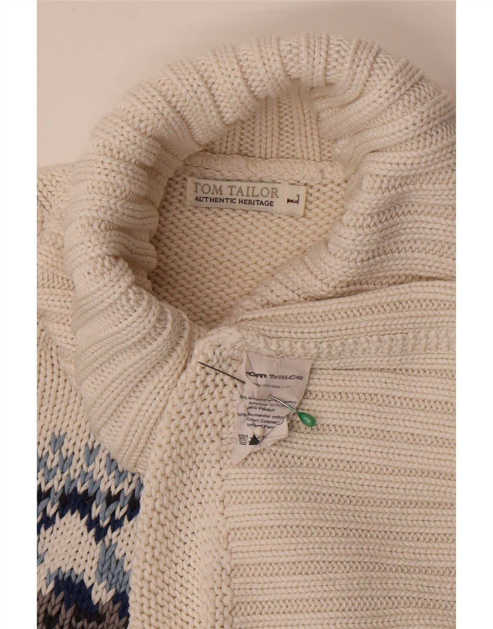 Tom Tailor Dame Roll Neck Jumper Sweater UK 14 Large White Fair Isle