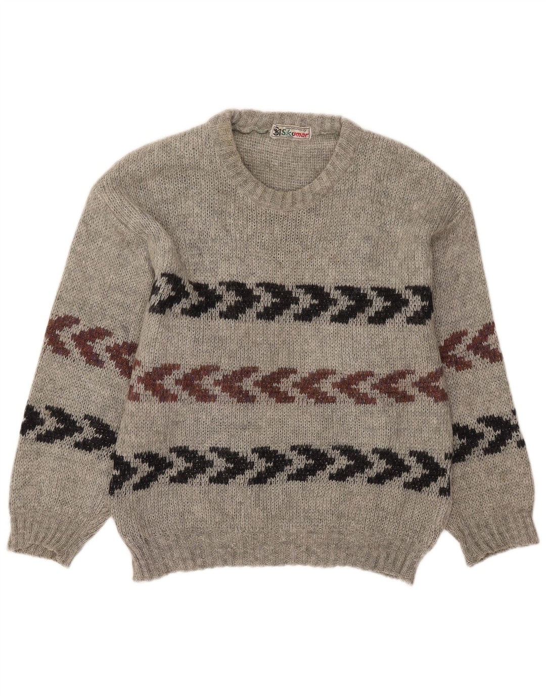 Vintage Herre Crew Neck Jumper Sweater Størrelse 40 Medium Grå Stribet