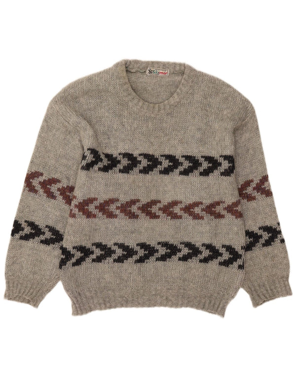 Vintage Herre Crew Neck Jumper Sweater Størrelse 40 Medium Grå Stribet