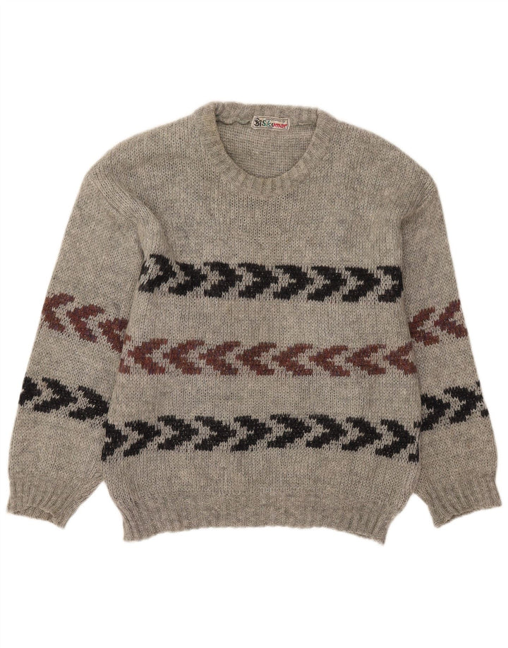 Vintage Herre Crew Neck Jumper Sweater Størrelse 40 Medium Grå Stribet