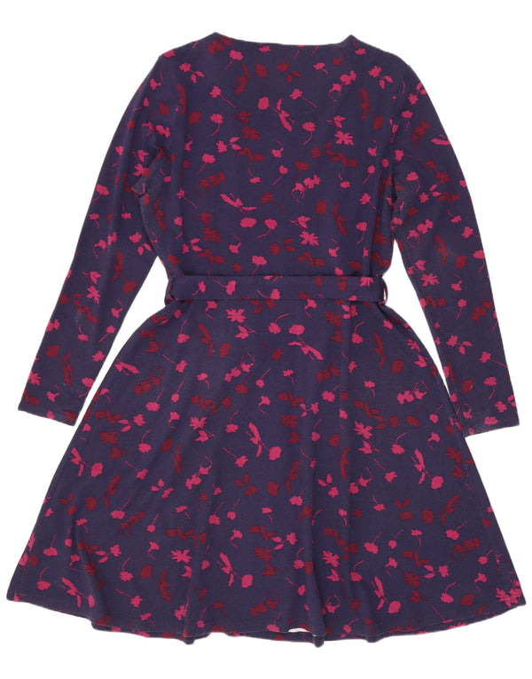 Joules Womens Long Sleeve A-Line Dress UK 16 Large Navy Blue Floral Viscose