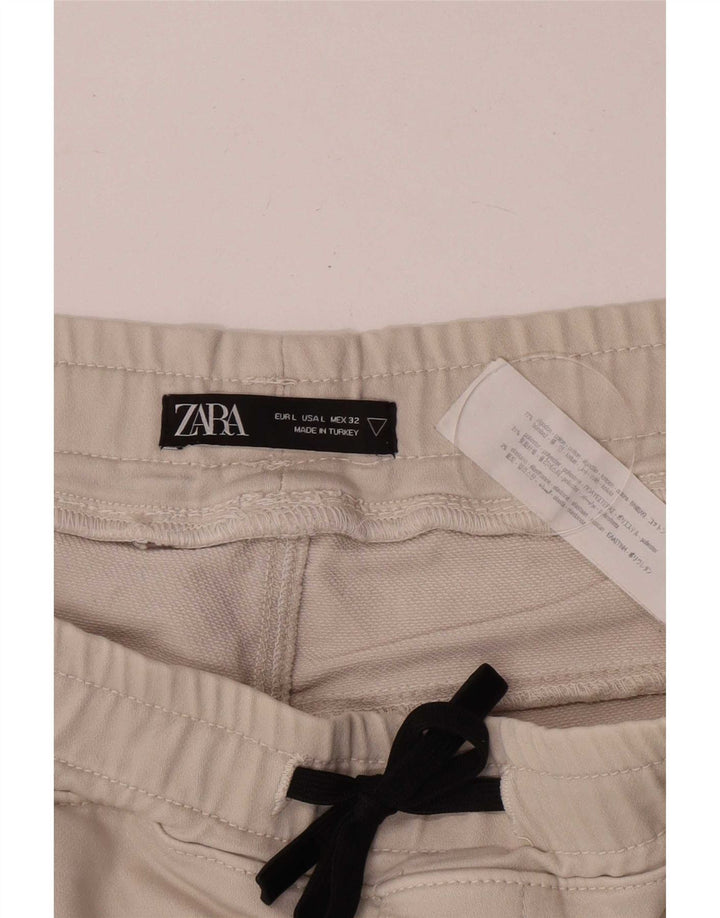 Zara Herre Regular Fit Sportshorts Stor Beige Bomuld
