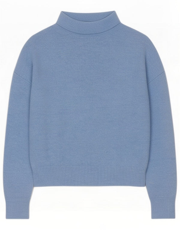 Zara Womens Crop 3/4-ærmet Turtle Neck sweater UK 12 Medium Blue
