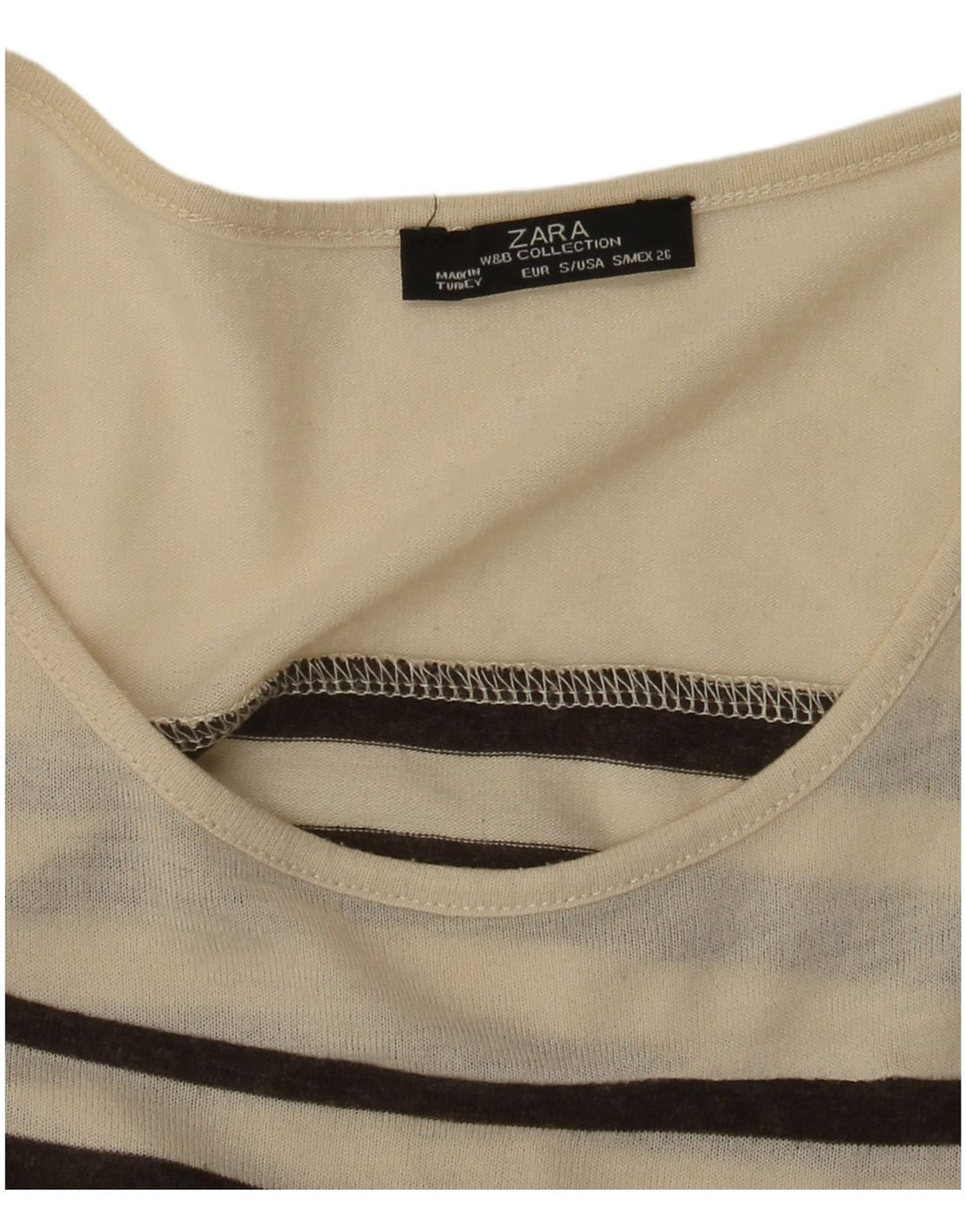 Zara Dame Top Langærmet UK 8 Lille Beige Stribet