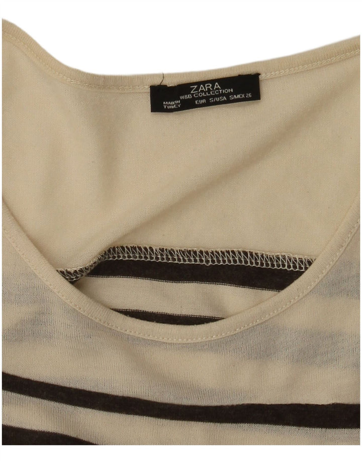 Zara Dame Top Langærmet UK 8 Lille Beige Stribet