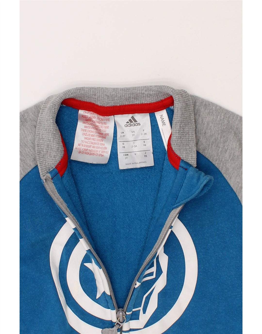 ADIDAS Boys Graphic Tracksuit Top Jacket 2-3 Years Blue Colourblock Cotton Vintage Adidas and Second-Hand Adidas from Messina Hembry 