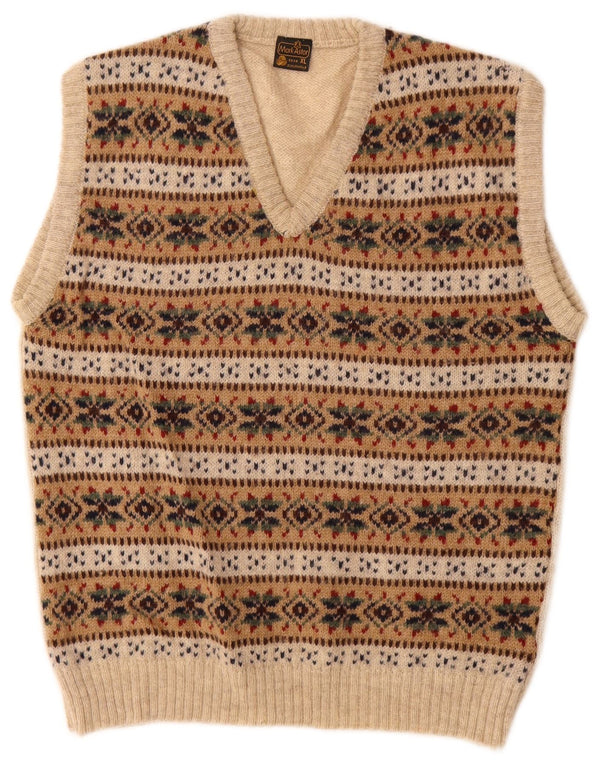 Mark Astor Herrevest Tank Top XL Beige Fair Isle Wool