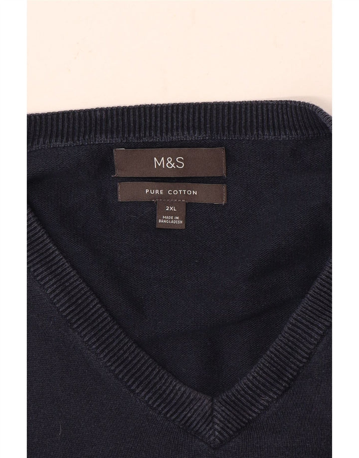 Marks & Spencer Herre V-hals sweater 2XL marineblå bomuld