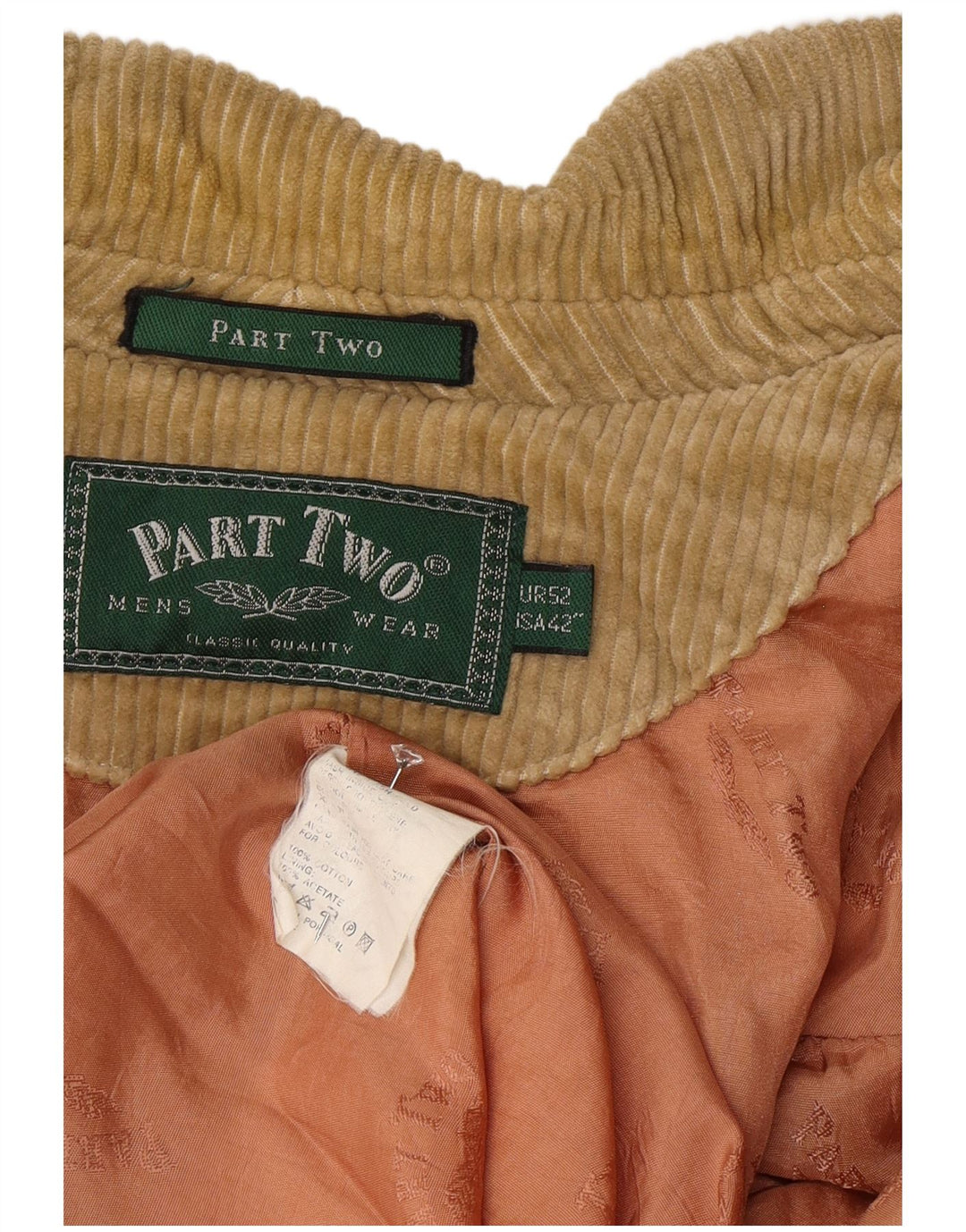 Part Two Herre Corduroy 3-knaps blazerjakke US 42 XL Beige Bomuld