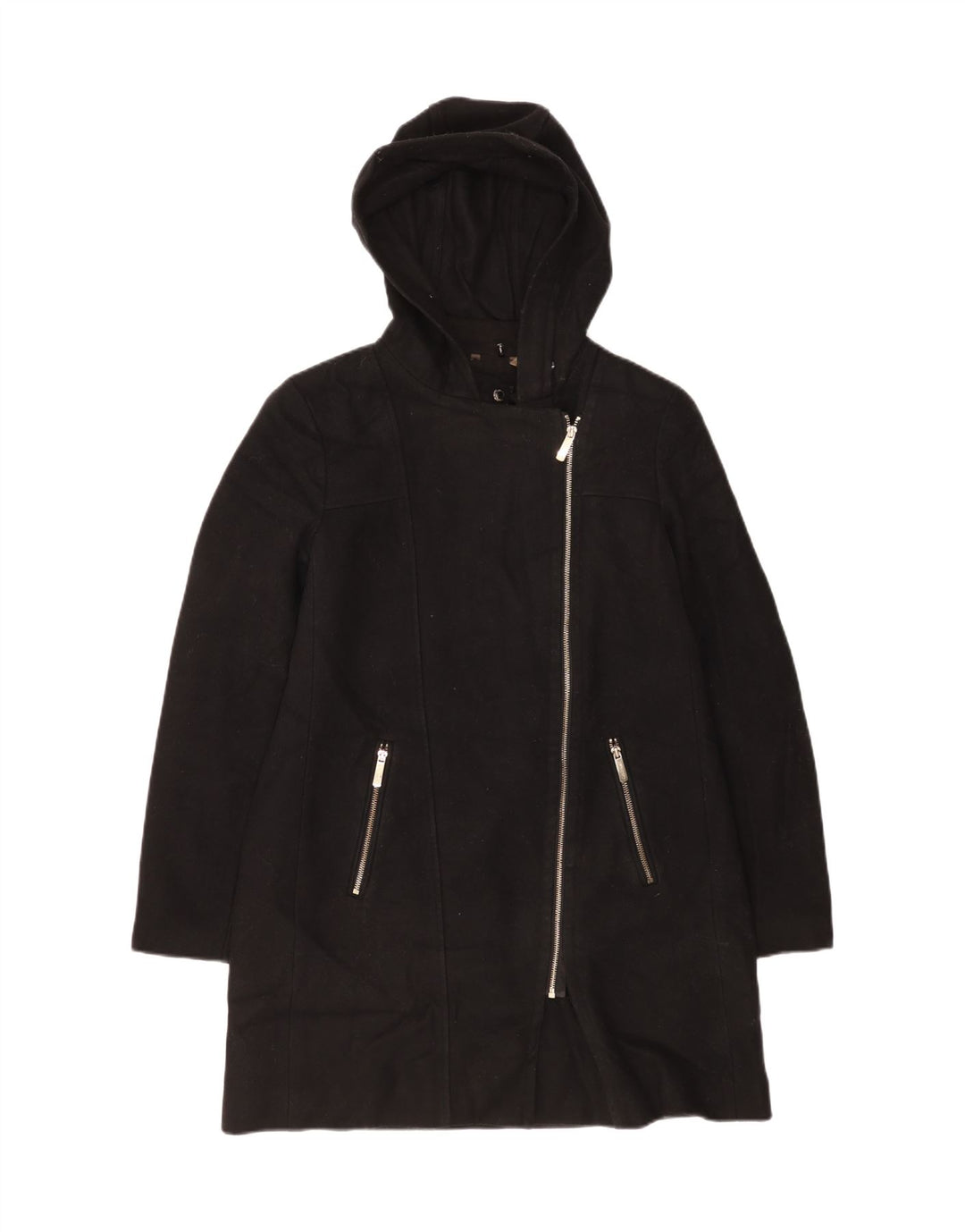 Calvin Klein Overfrakke med hætte til kvinder UK 16 Stor sort uld