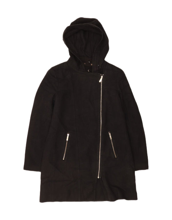 Calvin Klein Overfrakke med hætte til kvinder UK 16 Stor sort uld