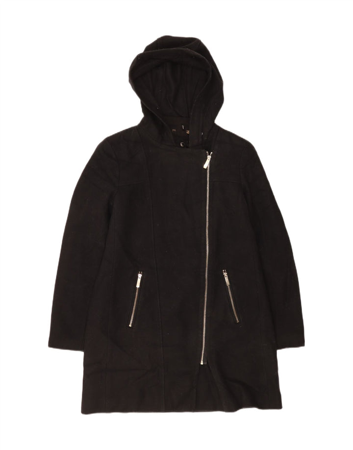 Calvin Klein Overfrakke med hætte til kvinder UK 16 Stor sort uld