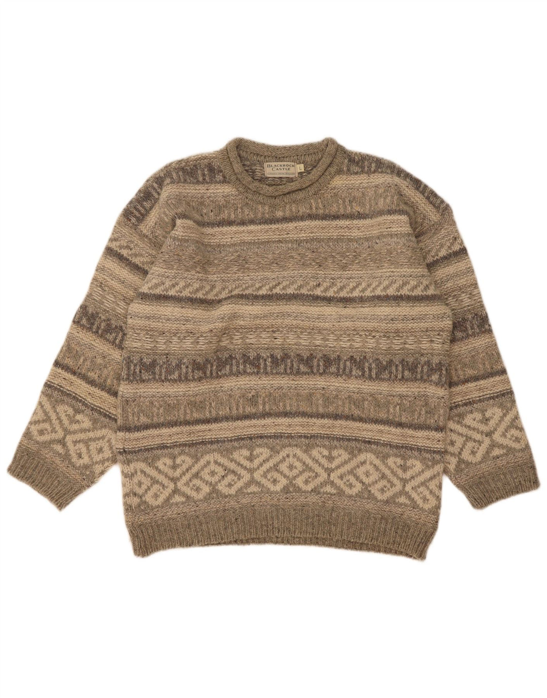 Vintage Herre Turtle Neck Jumper Sweater Large Grey Fair Isle Wool
