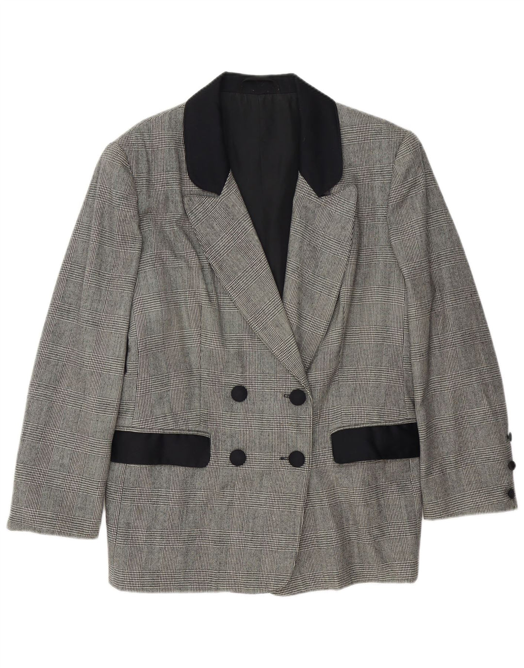 Vintage Dame Langærmet Blazer Jacket UK 18 XL Grå Houndstooth